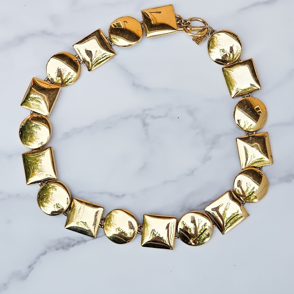 Anne Klein Vintage Gold Tone Modernist Chunky Choker Necklace - Picture 3 of 5